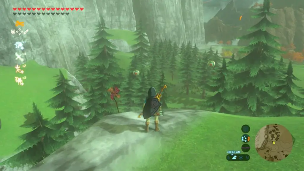 Link looking out at targets revealed by a Breath of the Wild pinwheel.