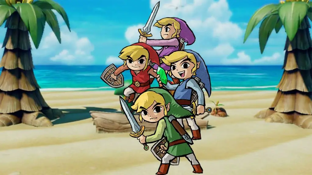 The Links from Legend of Zelda: Four Swords put onto the beach of Koholint Island from Link's Awakening.