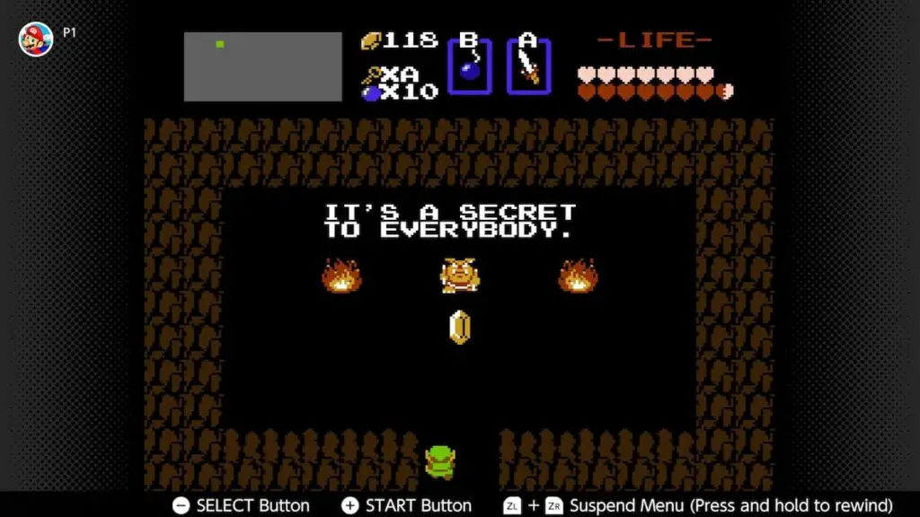 Link walking into a It's a secret to everybody room in The Legend of Zelda.