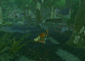 Link sneaking up on Sunset Fireflies in Tears of the Kingdom