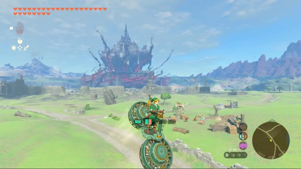 Link riding an air bike around Tears of the Kingdom