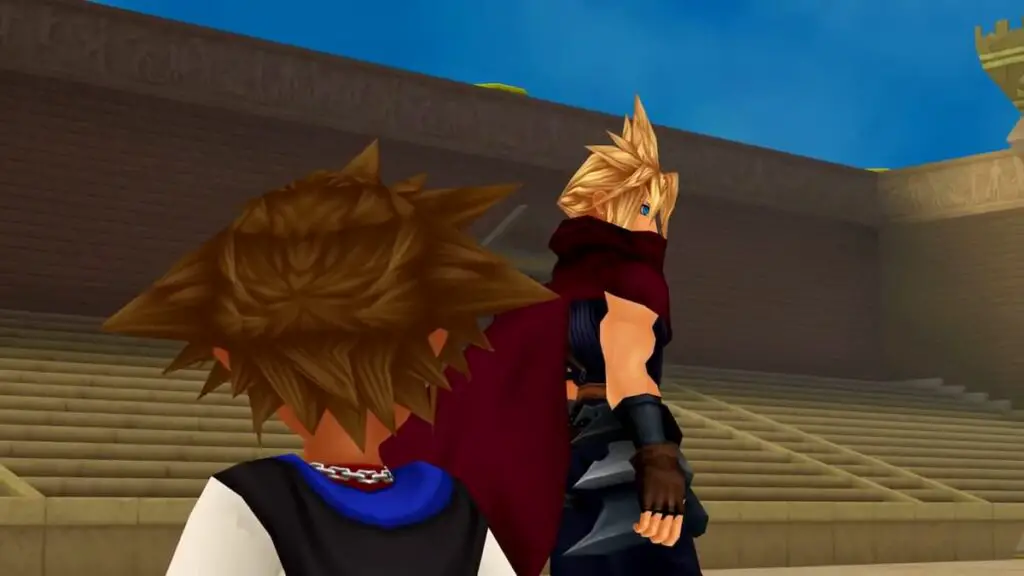 Sora meeting Cloud in Kingdom Hearts.