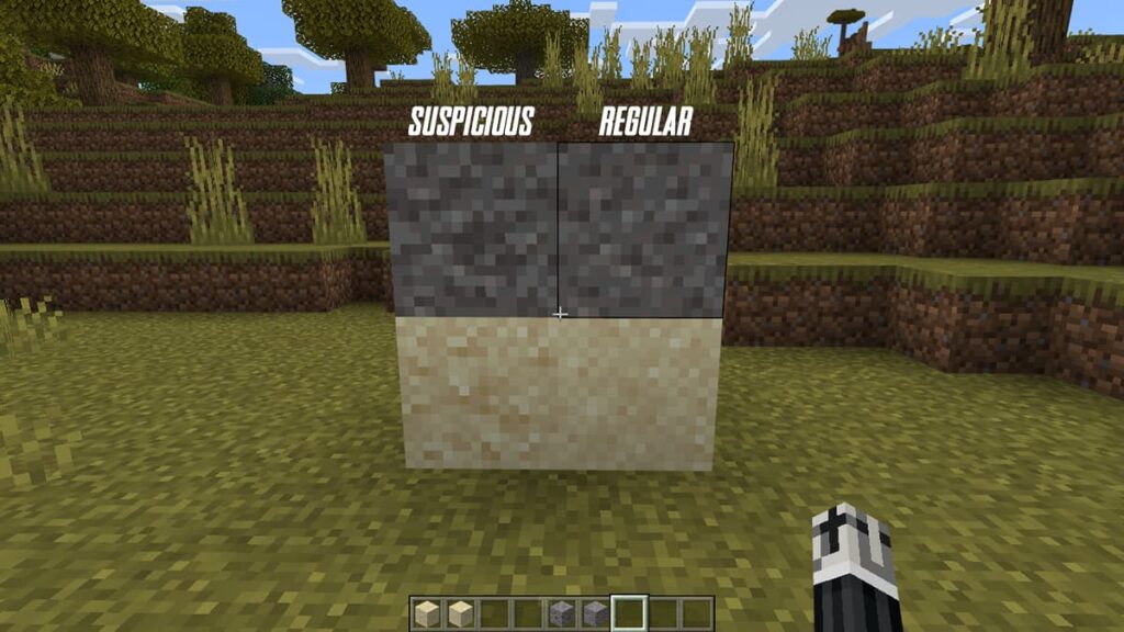 Comparison of Suspicious Sand and Gravel and regular in Minecraft