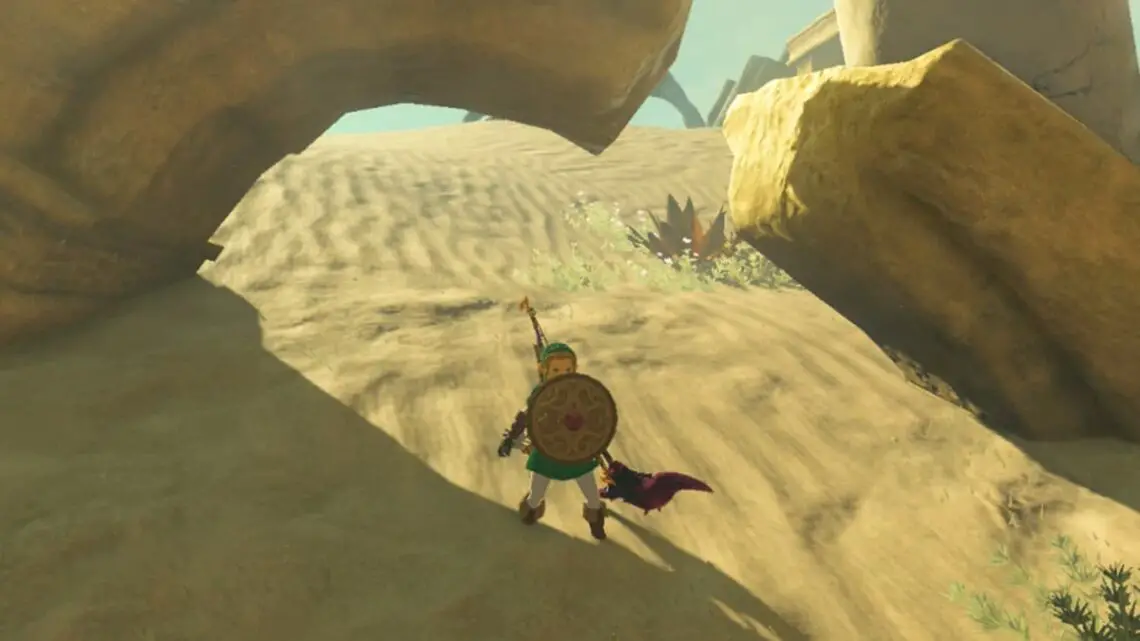 Link holding a Gerudo Shield in Tears of the Kingdom