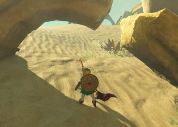 Link holding a Gerudo Shield in Tears of the Kingdom