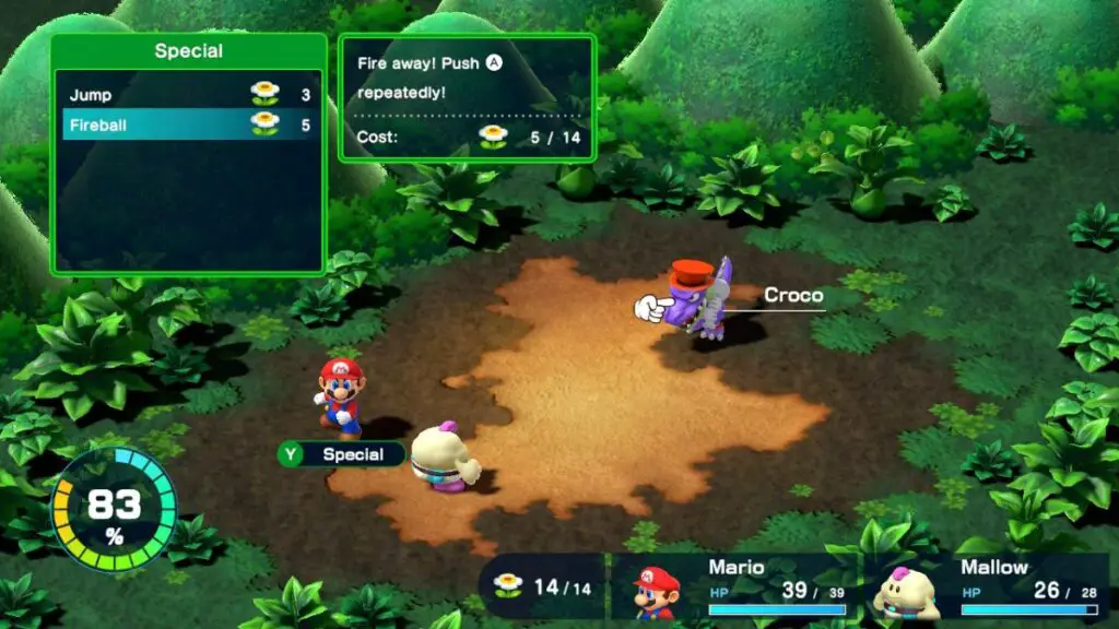 Super-Mario-RPG-Croco-Fight-Mario-Using-Fireball