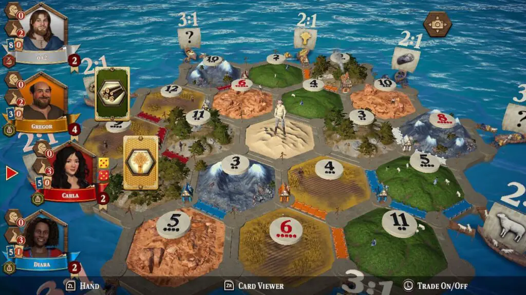Catan game board with number and players