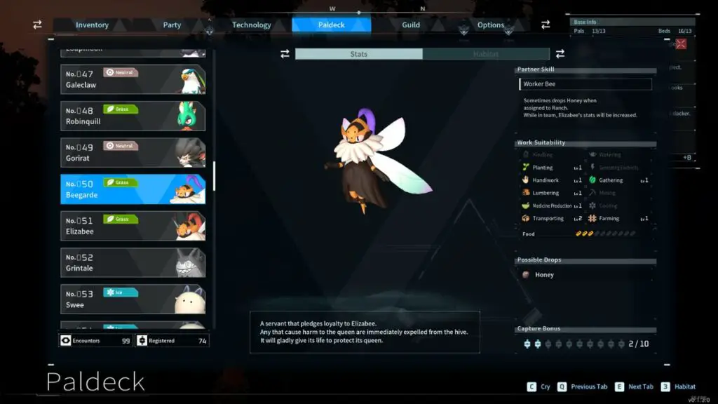 Palworld-Beegarde-Location-Stats-Page