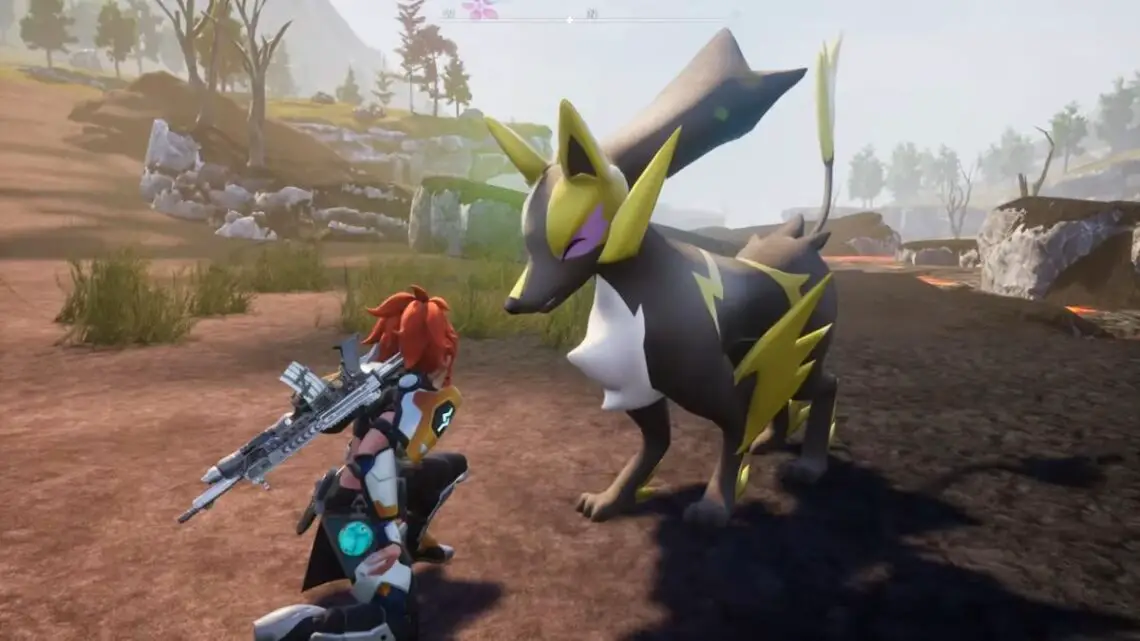 Palworld-Pal-Types-Player-Kneeling-Before-Rayhound