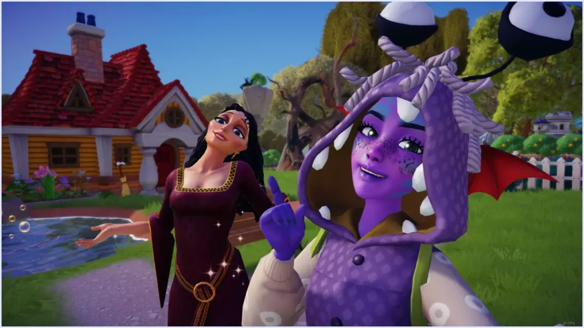 Disney Dreamlight Valley Disney Characters: Player taking selfie with Mother Gothel