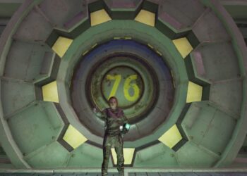 Vault 33 Fallout 76: Player standing in front of vault 76