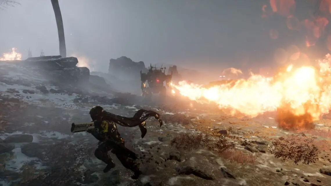 Helldivers-2-Flamethrower-Player-Running-From-Devastator