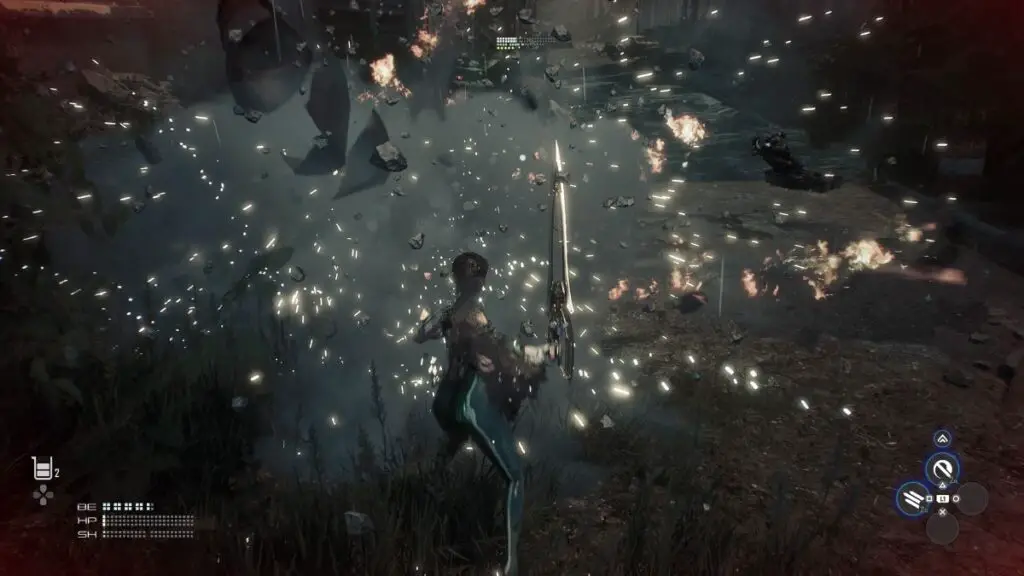 Stellar Blade souls-like game: Eve deflecting an attack in combat