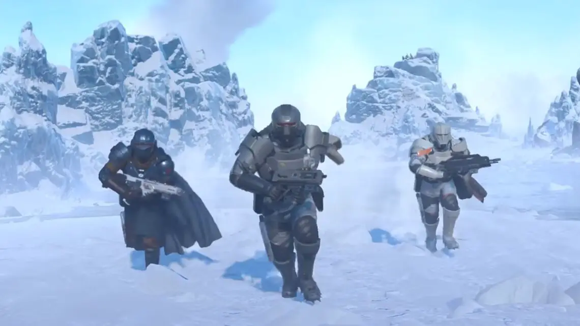 Helldivers-2-Polar-Patriots-Helldivers-running-in-Snow
