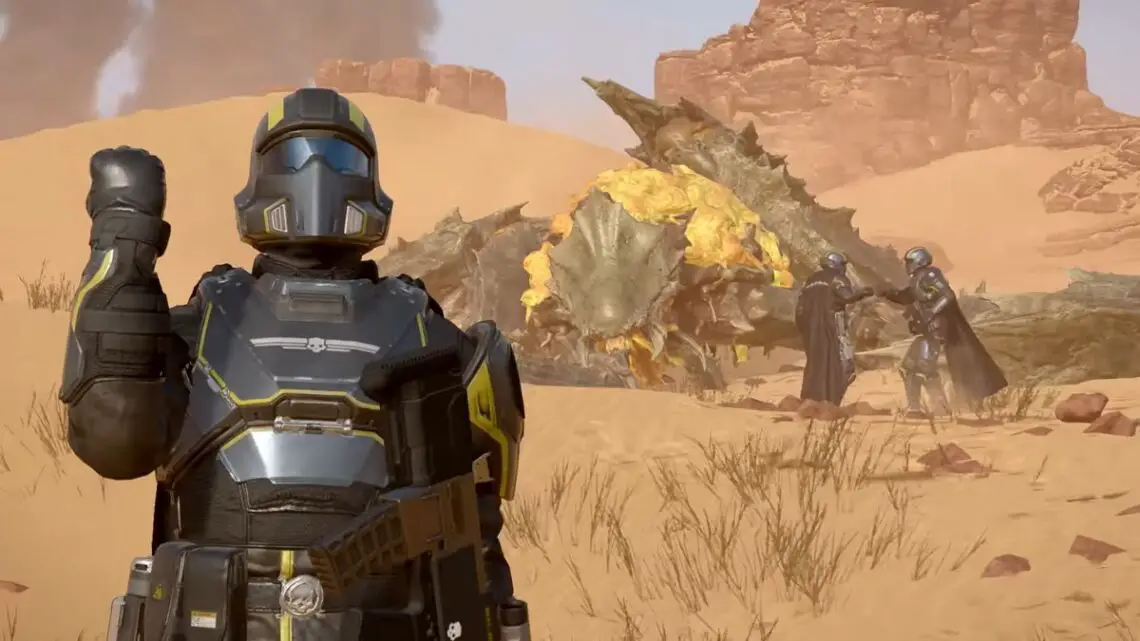 Helldivers-2-next-warbond-Player-Saluting-With-Terminid