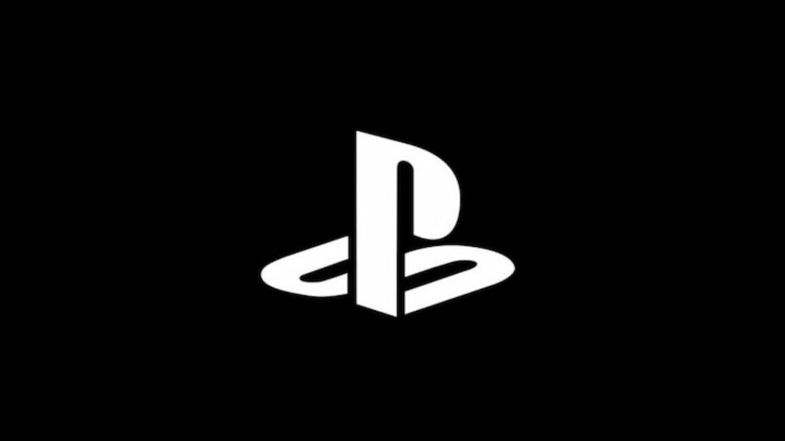 White playstation logo on a dark background.