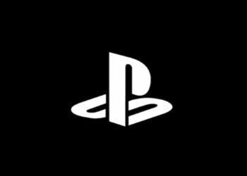 White playstation logo on a dark background.
