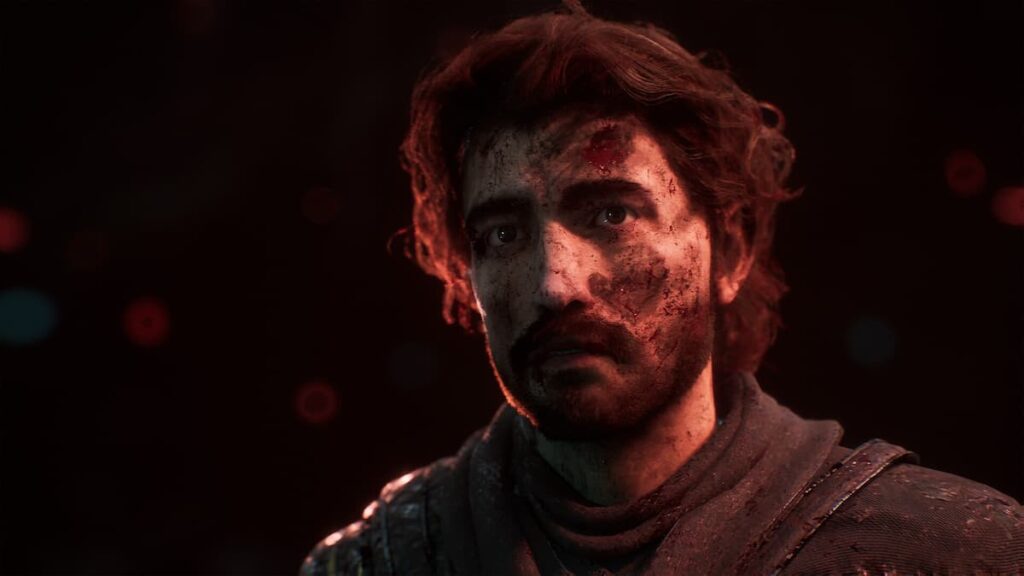 A bloody Gustave stands after a tough battle in Clair Obscur: Expedition 33.