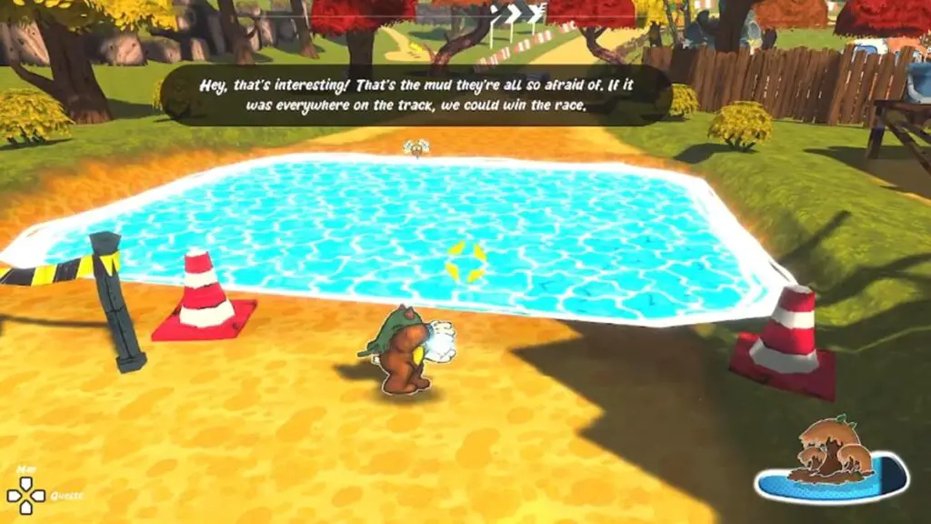 Ruffy cheating at a race by putting mud in the path in Ruffy and the Riverside.