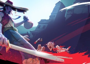 Protagonist of Mexican Ninja brandishes a katana covered in the blood of an enemy he has seemingly just defeated.