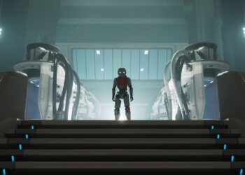 The Last Caretaker stands in the Lazarus station near some powered-up pods.
