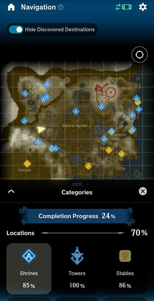 A screenshot of the Zelda Notes app in the navigation tab.