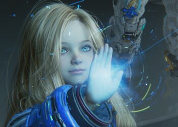 Diana holding up a glowing hand in the Pragmata demo