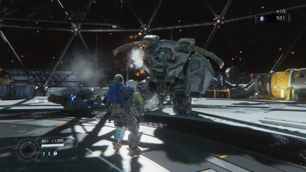 Hugh and DIana fight a robot in the Pragmata demo