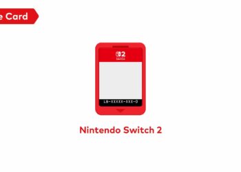 A Nintendo Switch 2 cartridge stands in front of a white background.