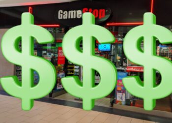GameStop Storefront with Money Symbols