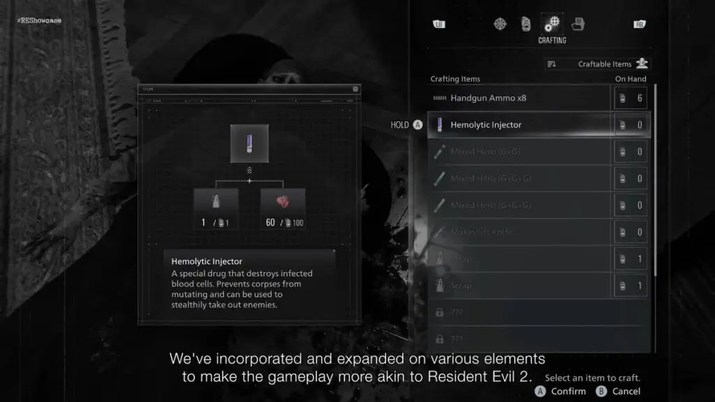 Resident EVil Requiem Crafting Menu