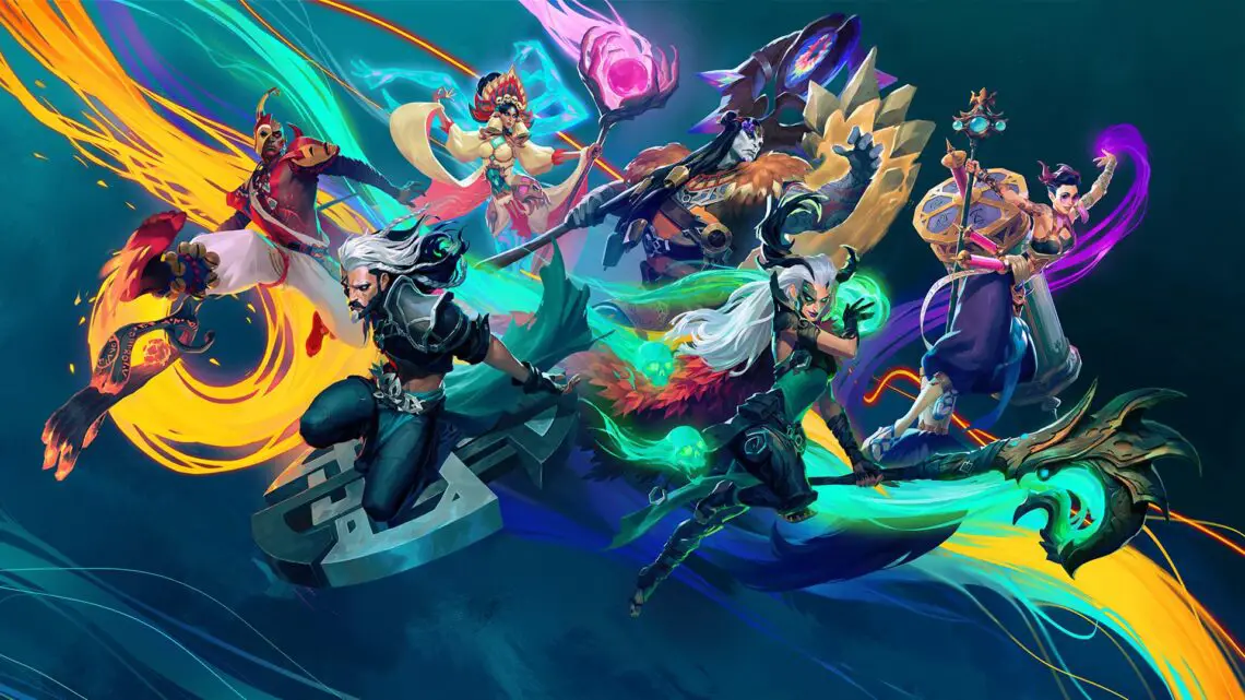 Spellcasters Chronicles playable characters all splash together across the screen.